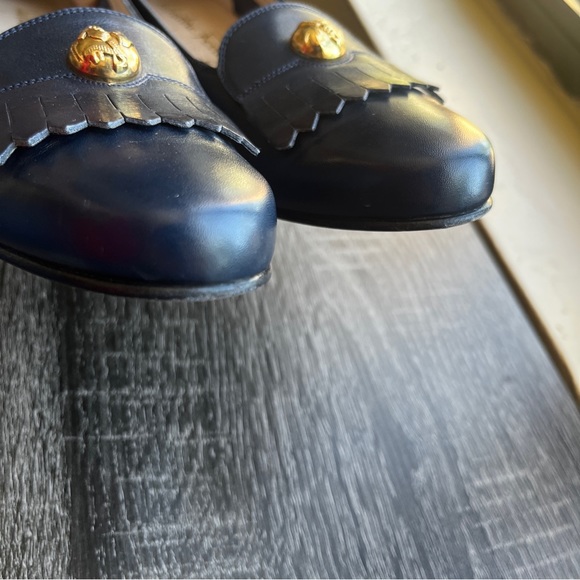 Salvatore Ferragamo Navy Button Detail Logo Fringe Penny Loafers 6.5 2A - Picture 13 of 15